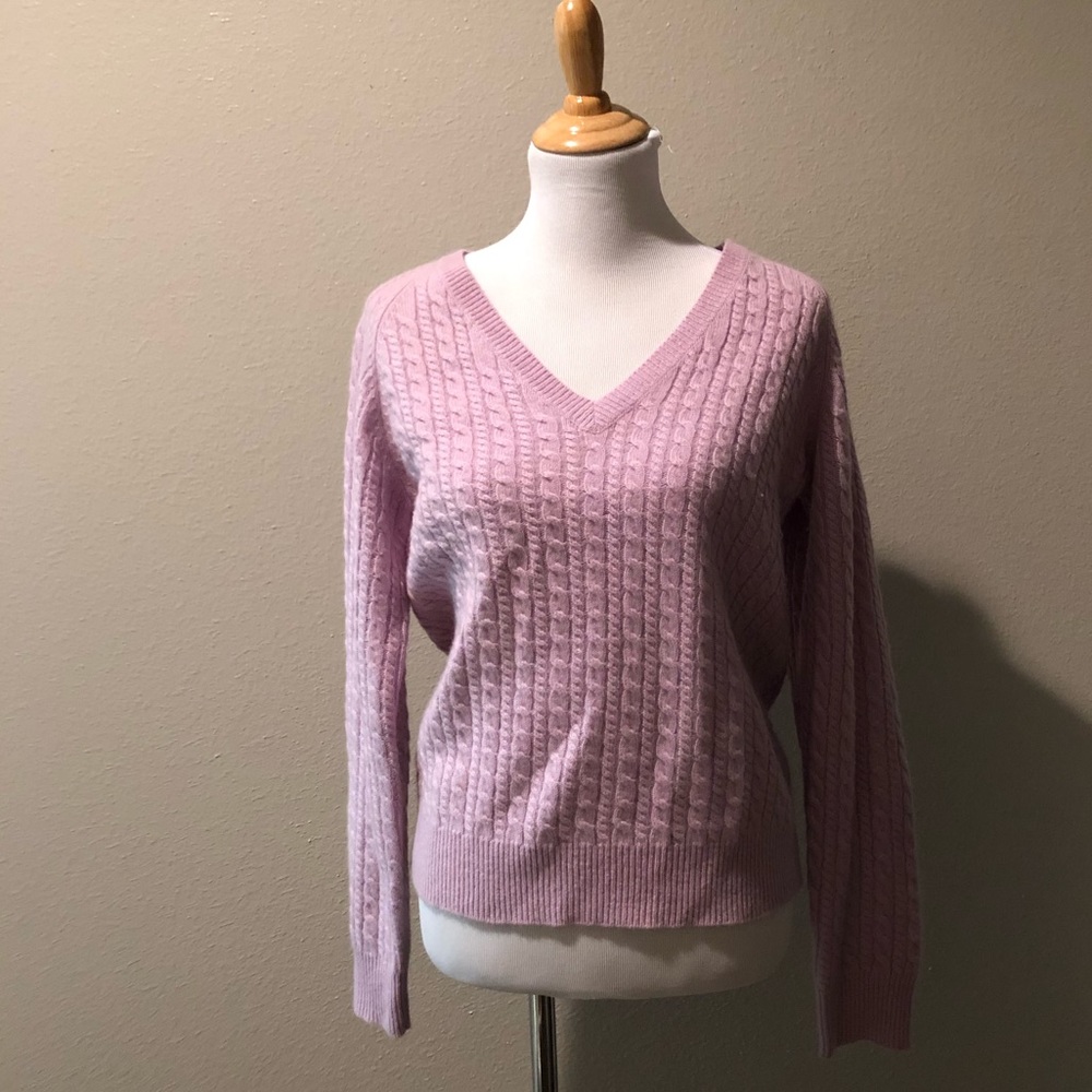 Ann Taylor 100% Cashmere Pullover V-neck Sweater L
